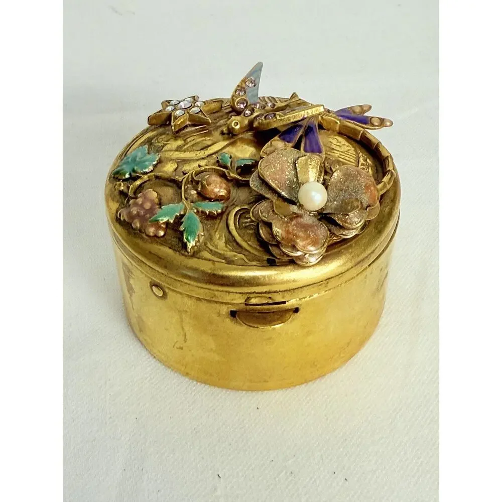 Kirks Folly Multicolor Ornate GoldTone Floral Art Nouveau Style Trinket Box